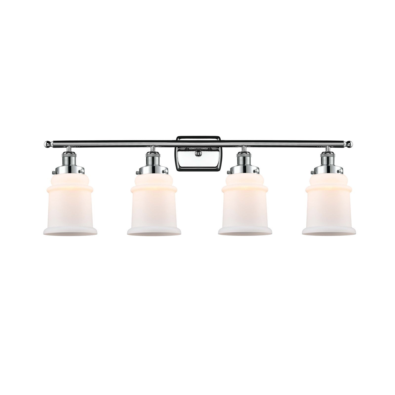 Innovations Canton 36in 4-Light Bath Vanity Light | Modern Contempo Polished Chrome and Matte White Frosted Glass Bell Shade | Model 916-4W-PC-G181