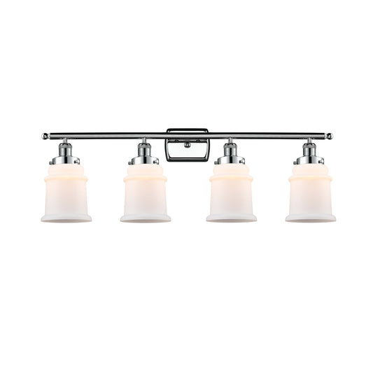 Innovations Canton 36in 4-Light Bath Vanity Light | Modern Contempo Polished Chrome and Matte White Frosted Glass Bell Shade | Model 916-4W-PC-G181