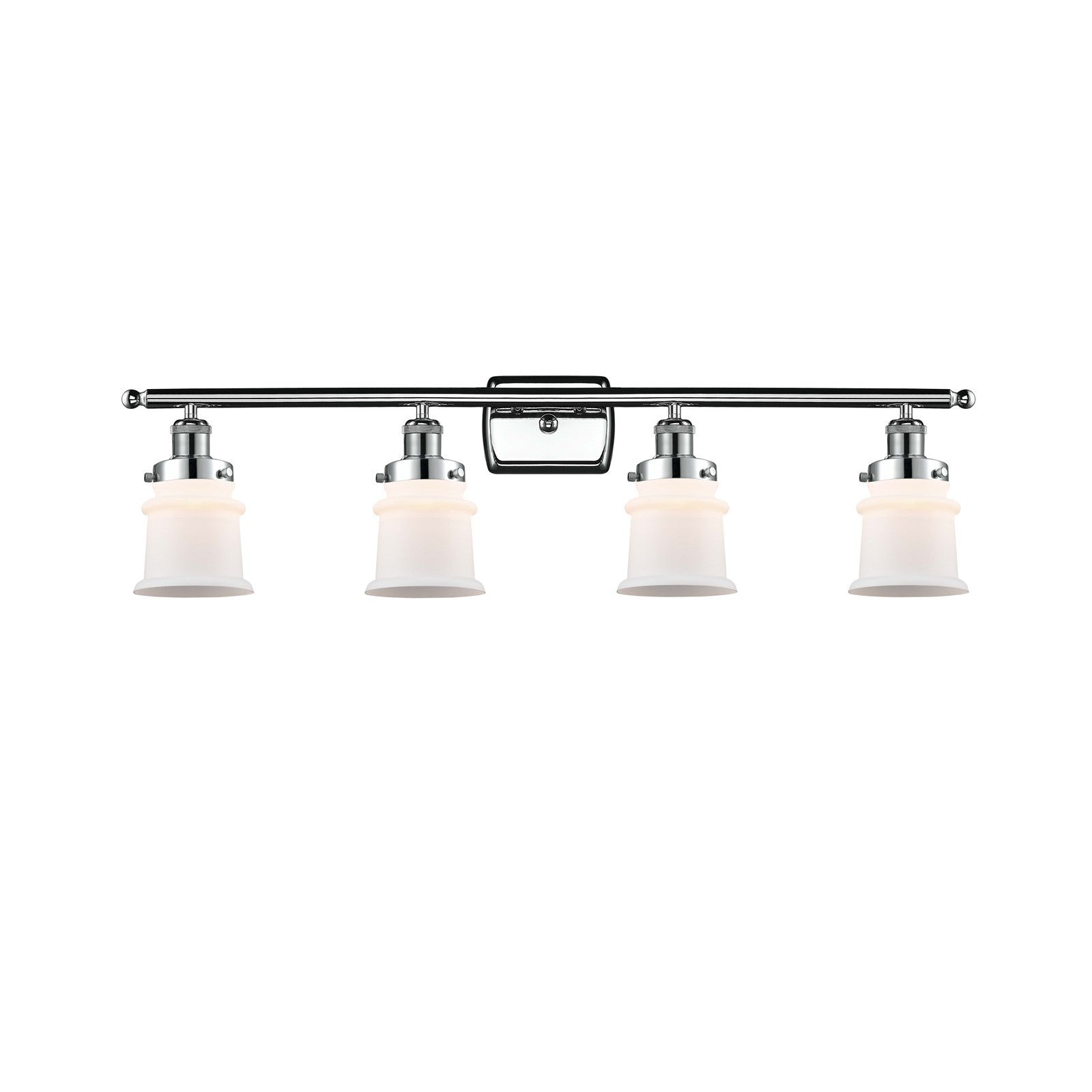 Innovations Canton 35.25in 4-Light Bath Vanity Light | Modern Contempo Polished Chrome and Matte White Frosted Glass Bell Shade | Model 916-4W-PC-G181S