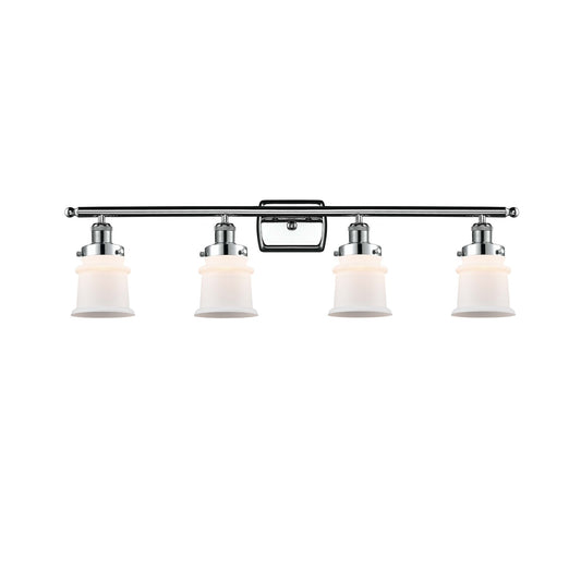 Innovations Canton 35.25in 4-Light Bath Vanity Light | Modern Contempo Polished Chrome and Matte White Frosted Glass Bell Shade | Model 916-4W-PC-G181S