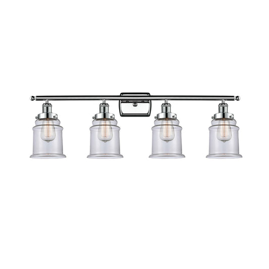 Innovations Canton 36in 4-Light Bath Vanity Light | Modern Transitional Polished Chrome and Clear Glass Schoolhouse Shade | Model 916-4W-PC-G182