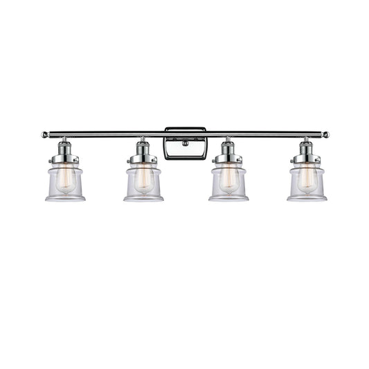 Innovations Canton 35.25in 4-Light Bath Vanity Light | Modern Transitional Polished Chrome and Clear Glass Schoolhouse Shade | Model 916-4W-PC-G182S