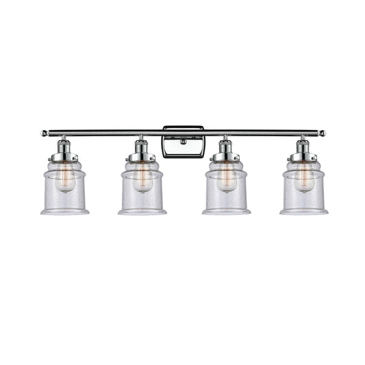 Innovations Canton 36in 4-Light Bath Vanity Light | Modern Transitional Polished Chrome and Seedy Glass Schoolhouse Shade | Model 916-4W-PC-G184