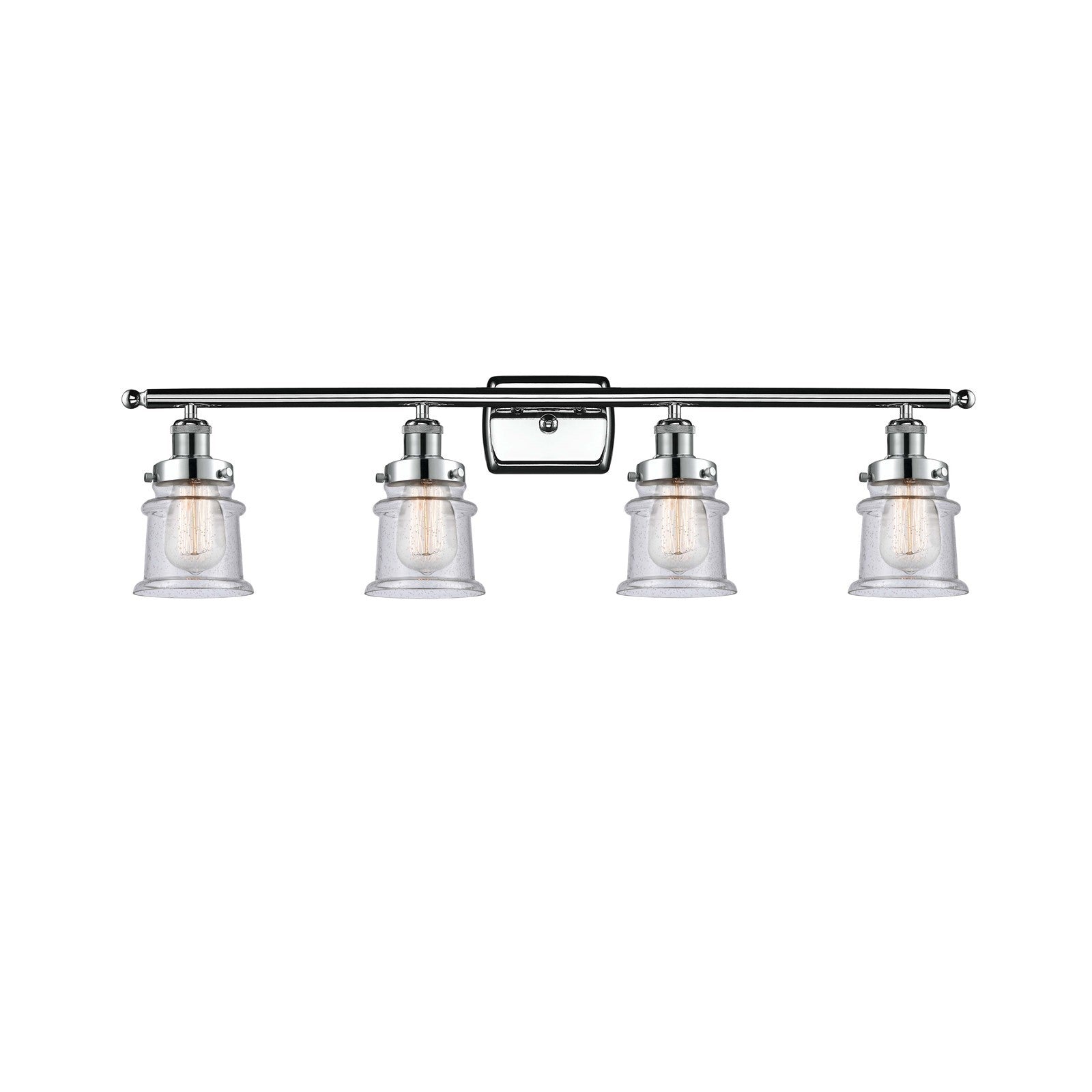 Innovations Canton 35.25in 4-Light Bath Vanity Light | Modern Transitional Polished Chrome and Seedy Glass Schoolhouse Shade | Model 916-4W-PC-G184S