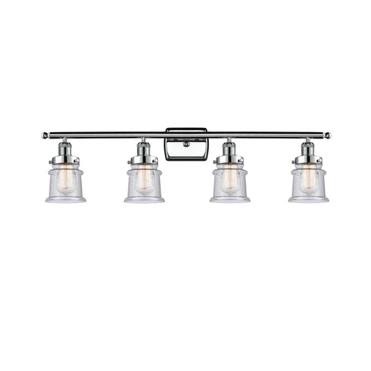 Innovations Canton 35.25in 4-Light Bath Vanity Light | Modern Transitional Polished Chrome and Seedy Glass Schoolhouse Shade | Model 916-4W-PC-G184S