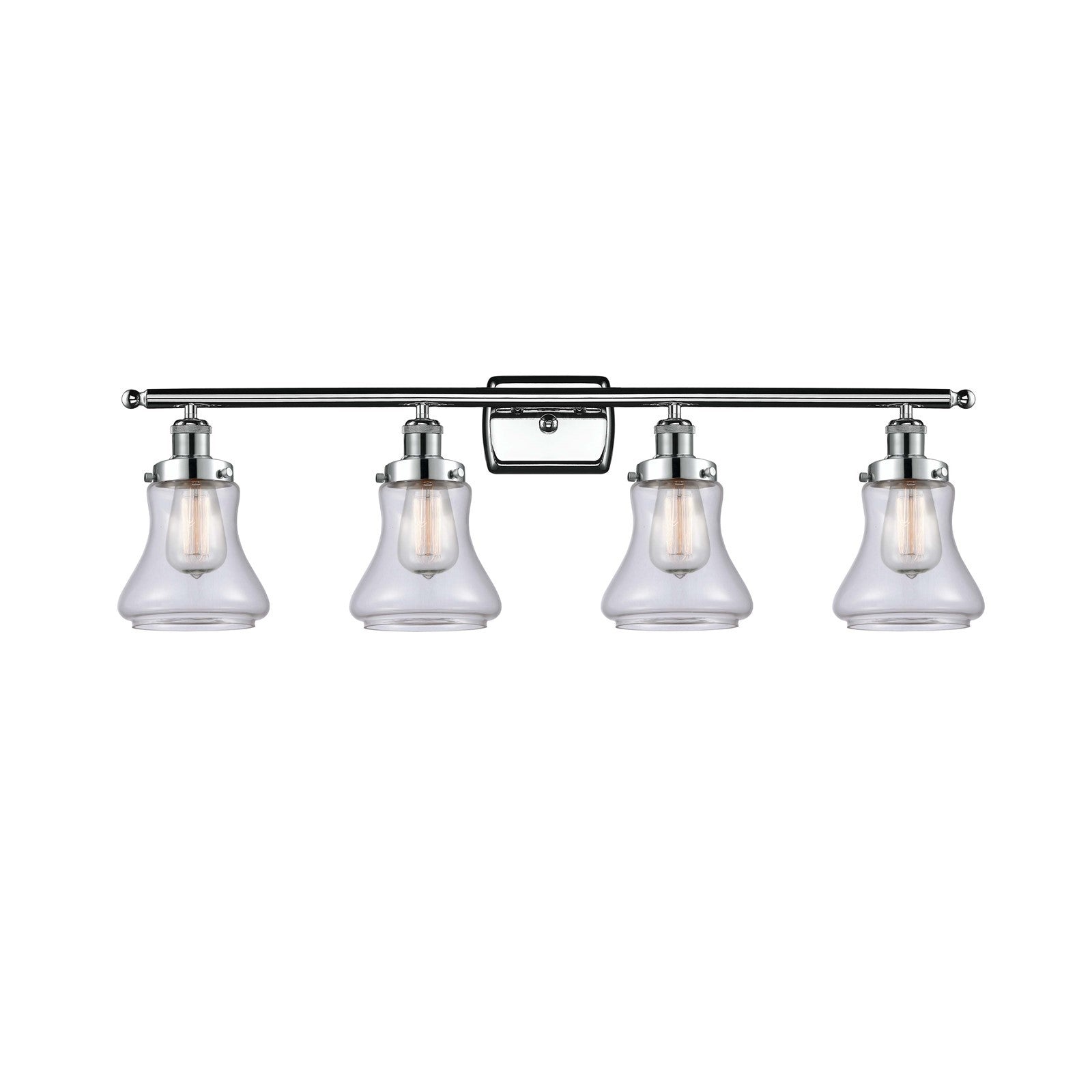 Innovations Bellmont 36in 4-Light Bath Vanity Light | Modern Contempo Polished Chrome and Clear Glass Schoolhouse Shade | Bathroom | Model 916-4W-PC-G192