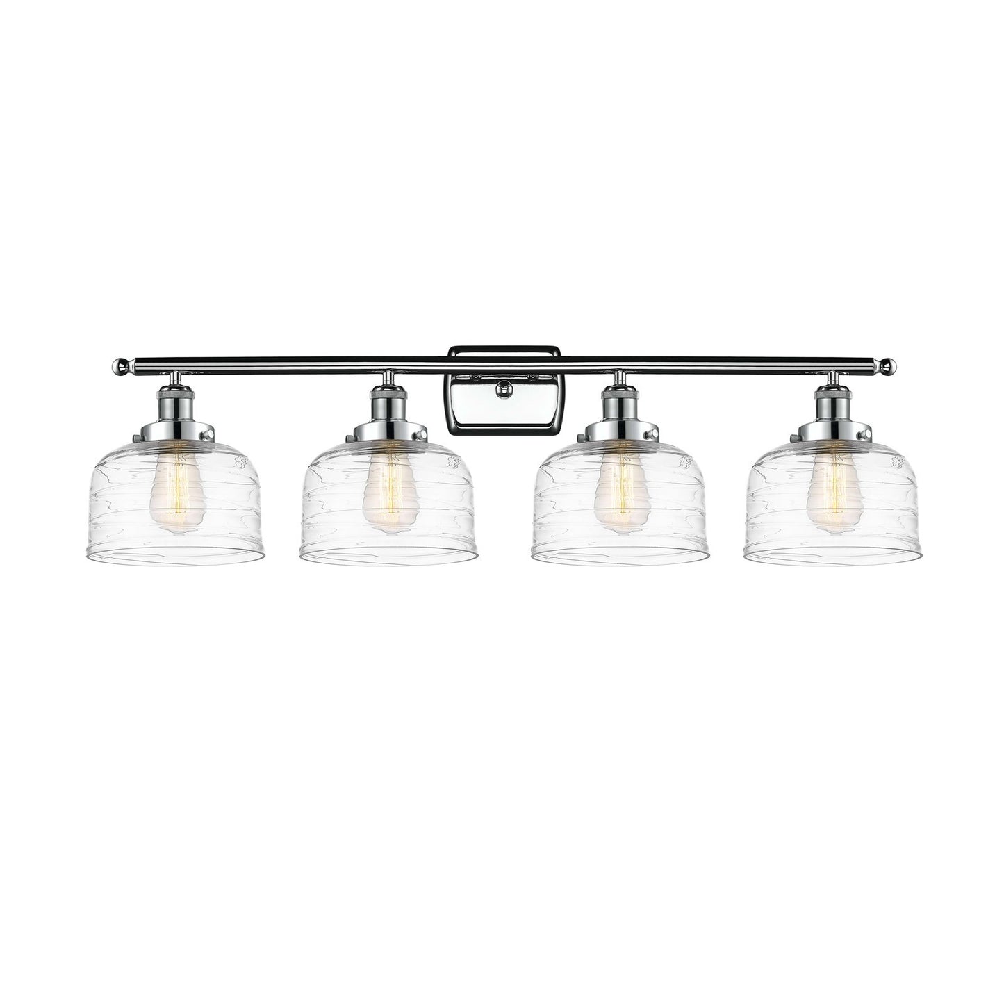 Innovations Bell 38in 4-Light Bath Vanity Light | Industrial Polished Chrome Steel and Clear Deco Swirl Glass | Bathroom Vanity | Model 916-4W-PC-G713-LED
