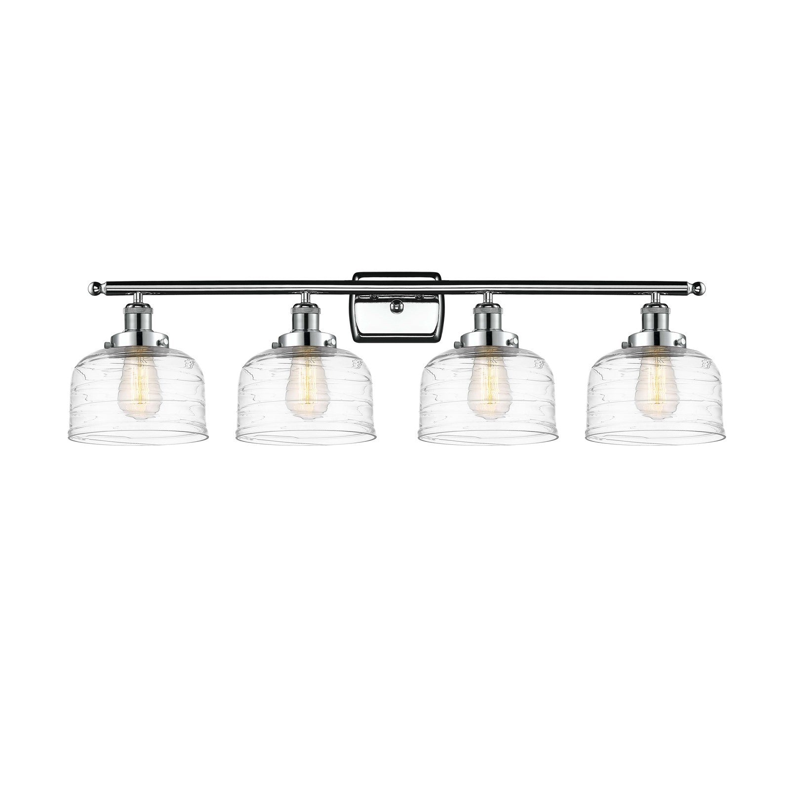 Innovations Bell 38in 4-Light Bath Vanity Light | Industrial Polished Chrome Steel and Clear Deco Swirl Glass | Bathroom Vanity | Model 916-4W-PC-G713-LED