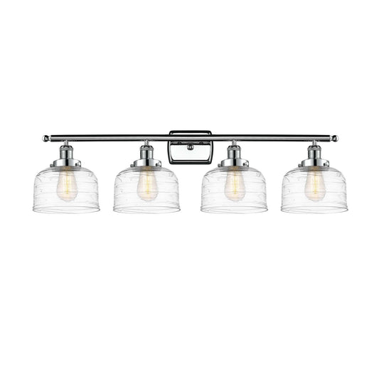 Innovations Bell 38in 4-Light Bath Vanity Light | Industrial Polished Chrome Steel and Clear Deco Swirl Glass | Bathroom Vanity | Model 916-4W-PC-G713-LED