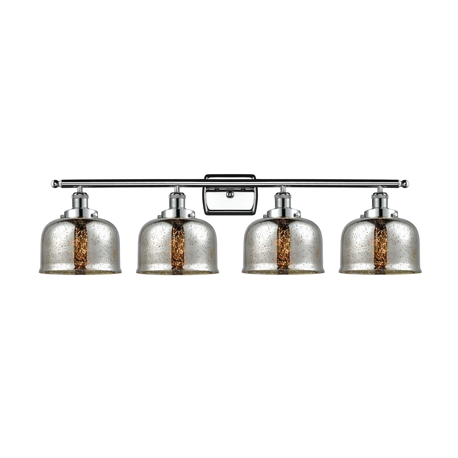 Innovations Bell 38in 4-Light Bath Vanity Light | Industrial Polished Chrome Steel and Silver Plated Mercury Glass | Bathroom | Model 916-4W-PC-G78-LED