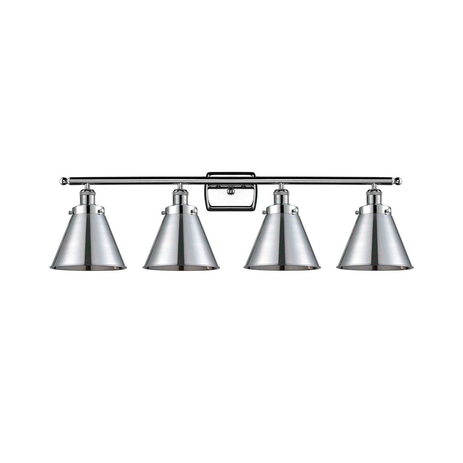 Innovations Appalachian 36in 4-Light Bath Vanity Light | Industrial Farmhouse Polished Chrome Steel and Metal Cone Shades | Model 916-4W-PC-M13-PC