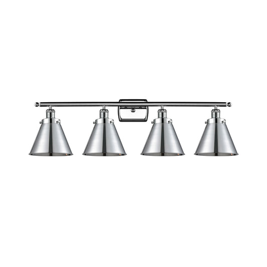 Innovations Appalachian 36in 4-Light Bath Vanity Light | Industrial Farmhouse Polished Chrome Steel and Metal Cone Shades | Model 916-4W-PC-M13-PC