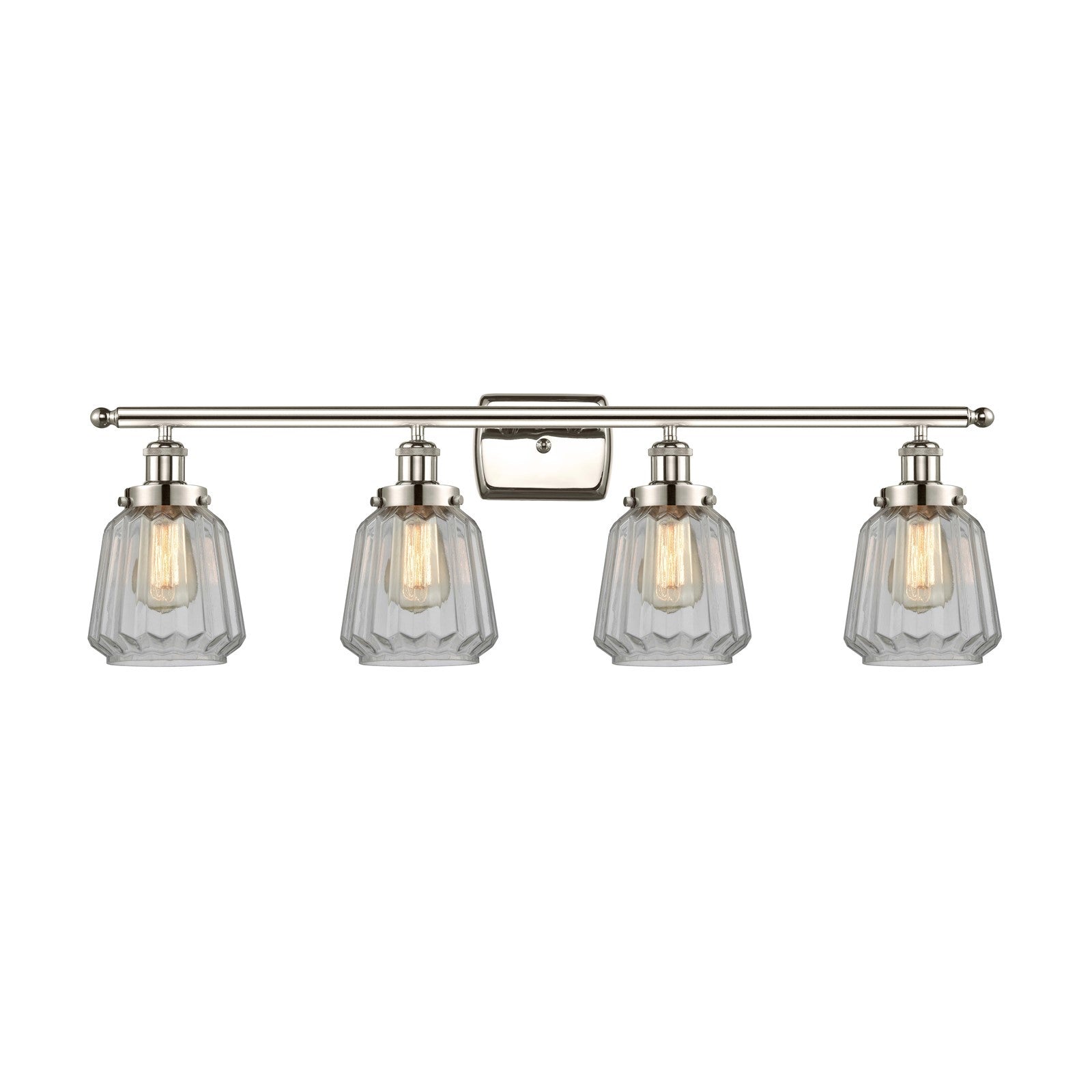 Innovations Chatham 37in 4-Light Bath Vanity Light | Modern Transitional Polished Nickel Steel and Clear Ribbed Glass Shades | Model 916-4W-PN-G142