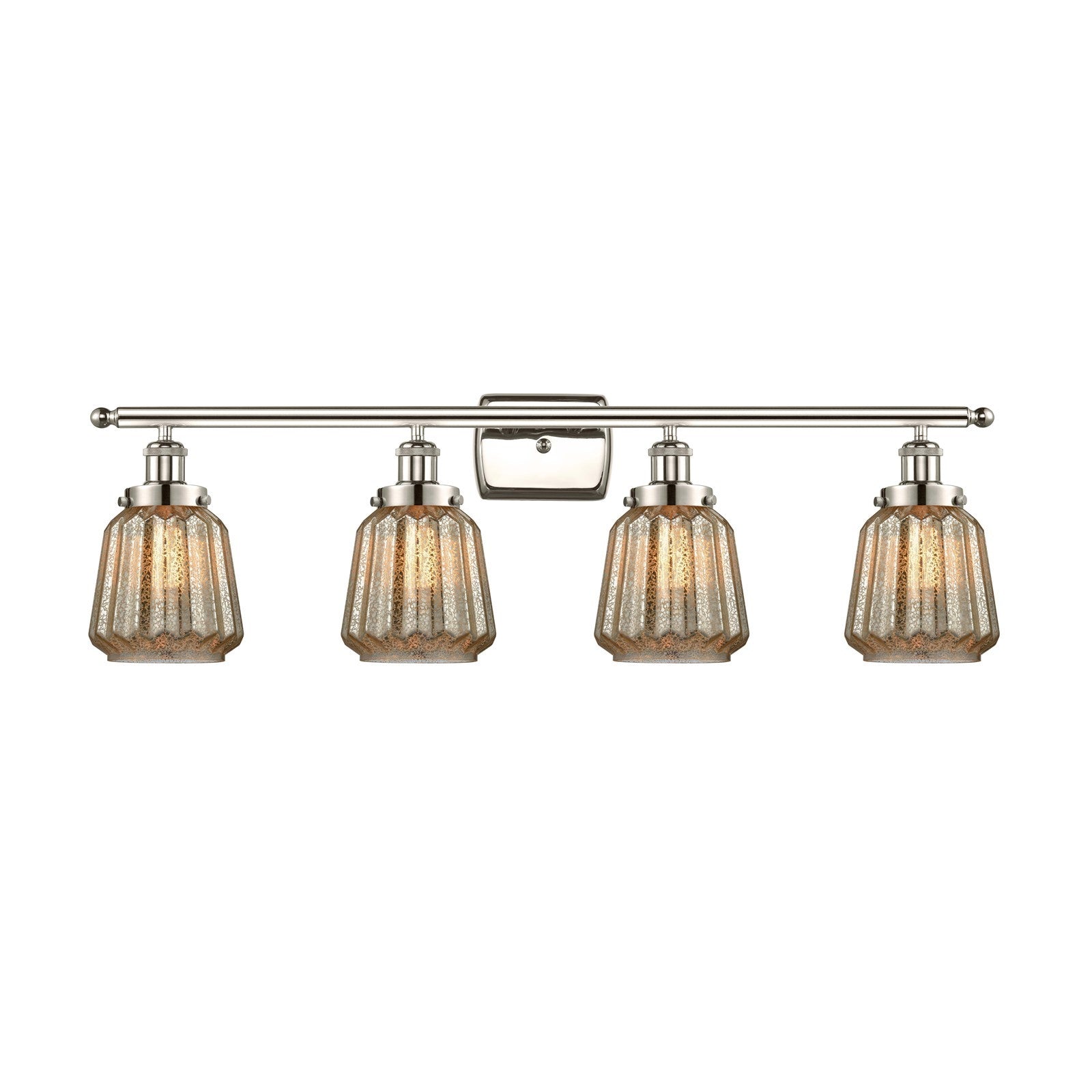 Innovations Chatham 37in 4-Light Bath Vanity Light | Modern Transitional Polished Nickel Steel and Mercury Ribbed Glass Shades | Model 916-4W-PN-G146