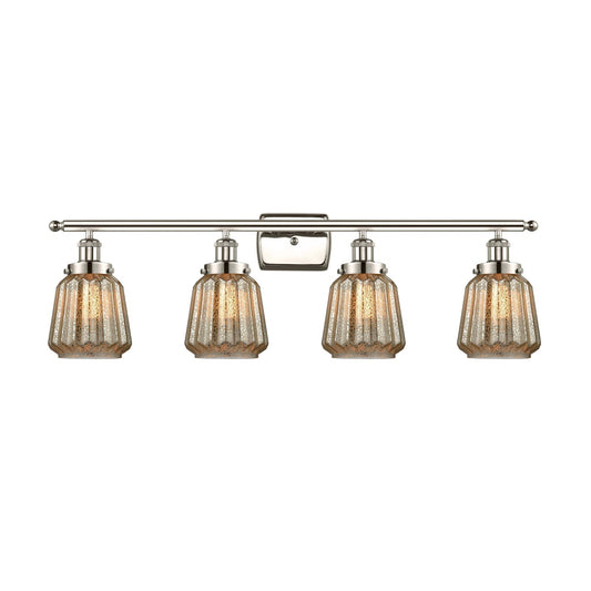 Innovations Chatham 37in 4-Light Bath Vanity Light | Modern Transitional Polished Nickel Steel and Mercury Ribbed Glass Shades | Model 916-4W-PN-G146