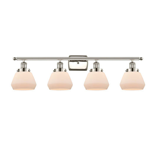 Innovations Fulton 37in 4-Light Bath Vanity Light | Modern Transitional Polished Nickel Steel and Matte White Frosted Glass | Model 916-4W-PN-G171