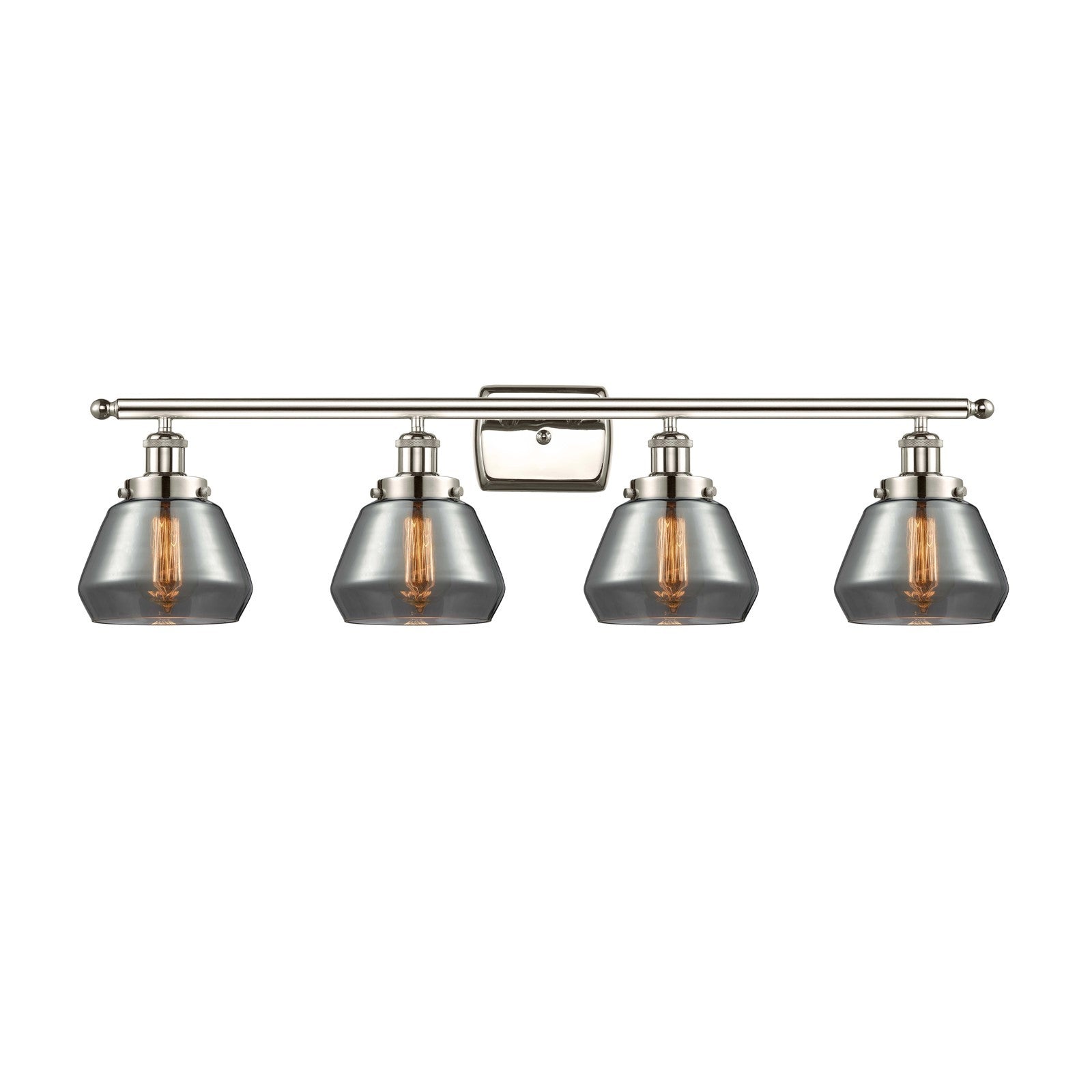 Innovations Fulton 37in 4-Light Bath Vanity Light | Modern Transitional Polished Nickel Steel and Light Smoked Glass | Bathroom | Model 916-4W-PN-G173