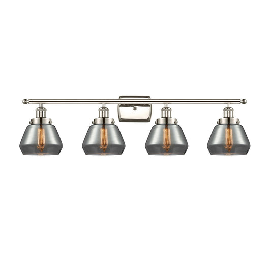 Innovations Fulton 37in 4-Light Bath Vanity Light | Modern Transitional Polished Nickel Steel and Light Smoked Glass | Bathroom | Model 916-4W-PN-G173