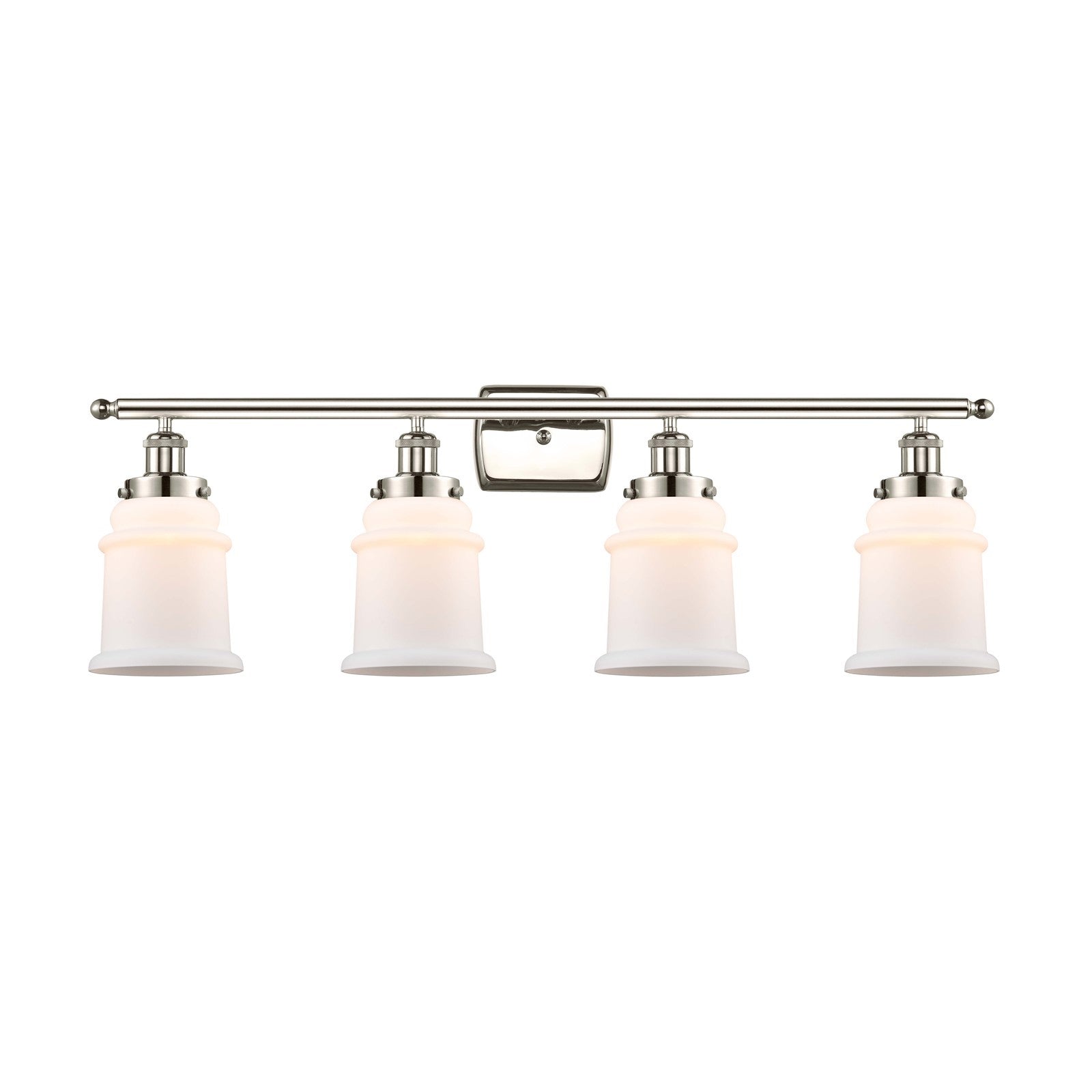 Innovations Canton 36in 4-Light Bath Vanity Light | Modern Transitional Polished Nickel Steel and Matte White Frosted Glass | Model 916-4W-PN-G181