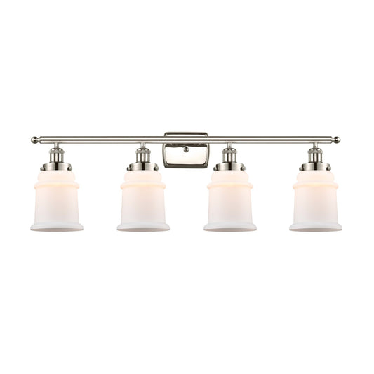 Innovations Canton 36in 4-Light Bath Vanity Light | Modern Transitional Polished Nickel Steel and Matte White Frosted Glass | Model 916-4W-PN-G181