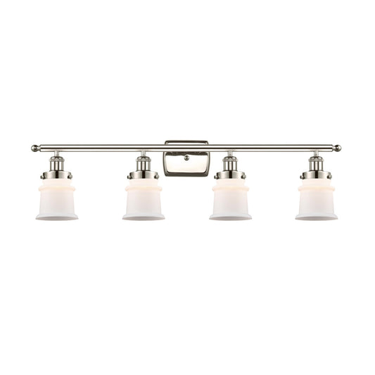 Innovations Canton 35.25in 4-Light Bath Vanity Light | Modern Transitional Polished Nickel Steel and Matte White Frosted Glass | Model 916-4W-PN-G181S