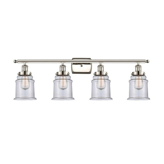Innovations Canton 36in 4-Light Bath Vanity Light | Modern Transitional Polished Nickel Steel and Clear Glass | Bathroom Vanity | Model 916-4W-PN-G182