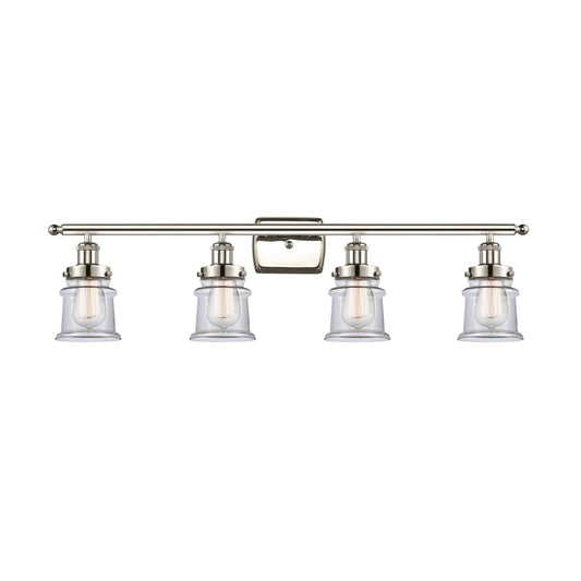Innovations Canton 35.25in 4-Light Bath Vanity Light | Modern Transitional Polished Nickel Steel and Clear Glass | Bathroom Vanity | Model 916-4W-PN-G182S
