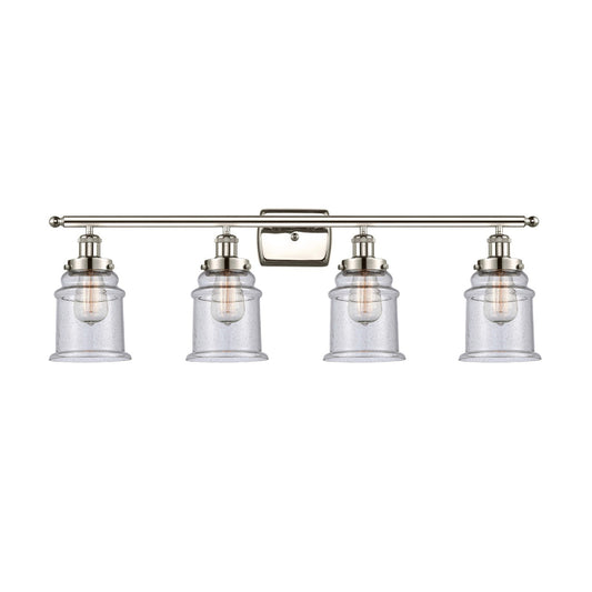 Innovations Canton 36in 4-Light Bath Vanity Light | Modern Transitional Polished Nickel Steel and Seedy Glass | Bathroom Vanity | Model 916-4W-PN-G184