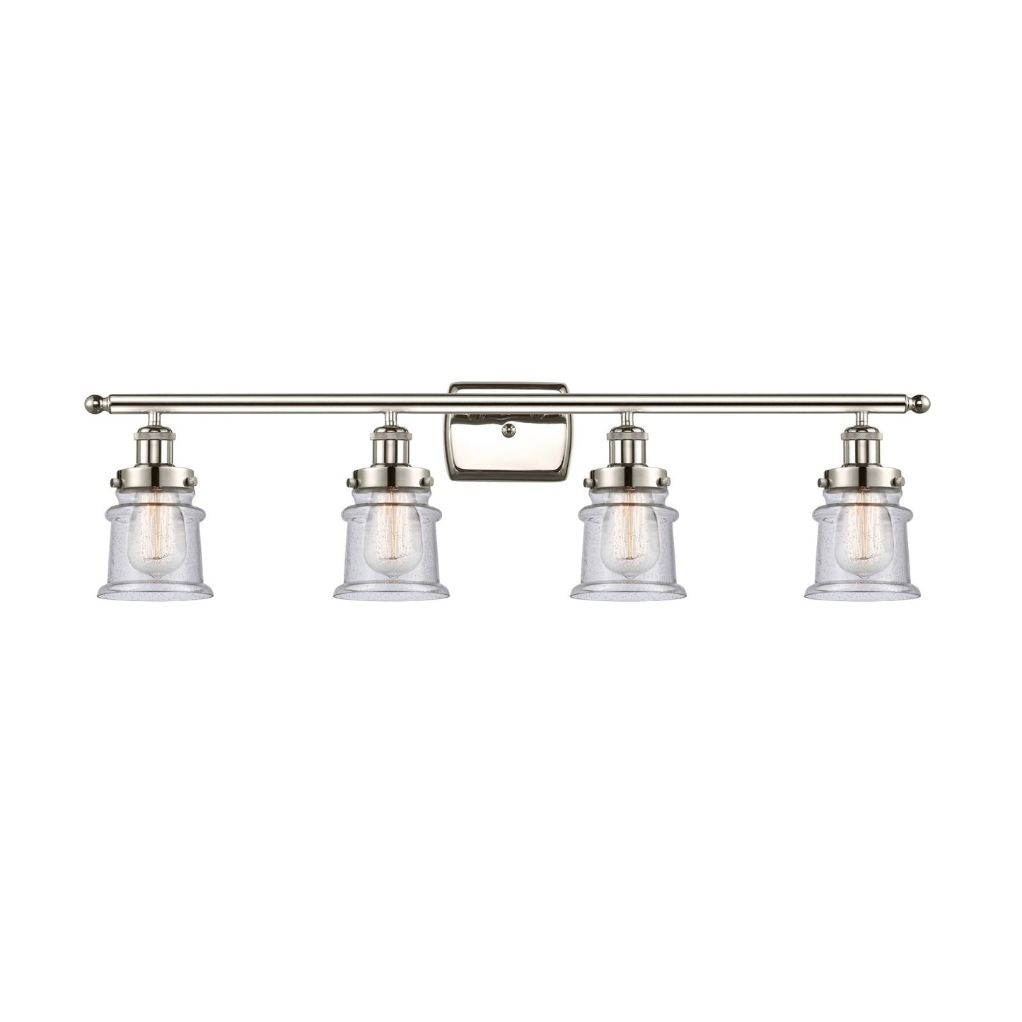 Innovations Canton 36in 4-Light Bath Vanity Light | Modern Transitional Polished Nickel Steel and Seedy Glass Schoolhouse Shades | Model 916-4W-PN-G184S