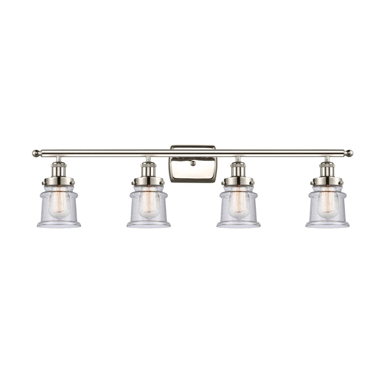 Innovations Canton 36in 4-Light Bath Vanity Light | Modern Transitional Polished Nickel Steel and Seedy Glass Schoolhouse Shades | Model 916-4W-PN-G184S