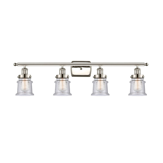 Innovations Canton 36in 4-Light Bath Vanity Light | Modern Transitional Polished Nickel Steel and Seedy Glass Schoolhouse Shades | Model 916-4W-PN-G184S