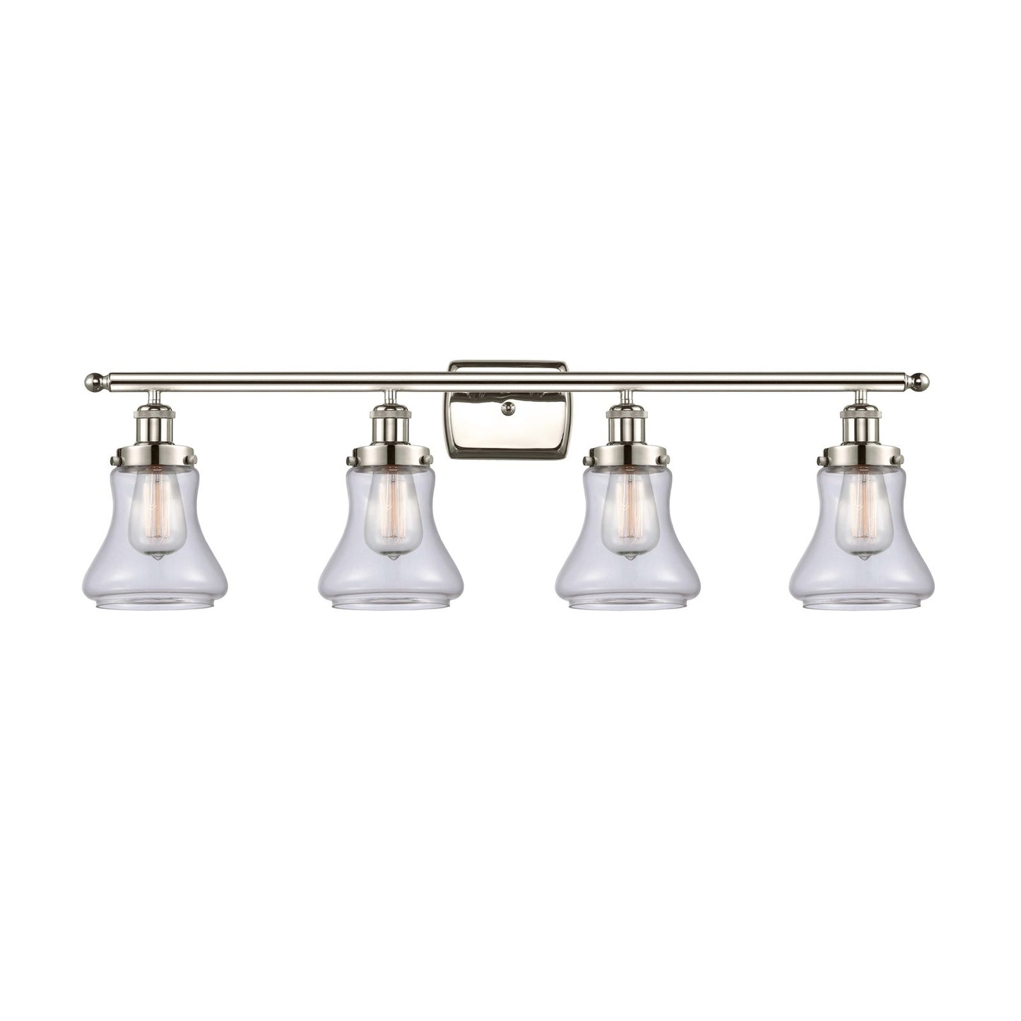 Innovations Bellmont 36in 4-Light Bath Vanity Light | Modern Transitional Polished Nickel Steel and Clear Glass Schoolhouse Shades | Model 916-4W-PN-G192
