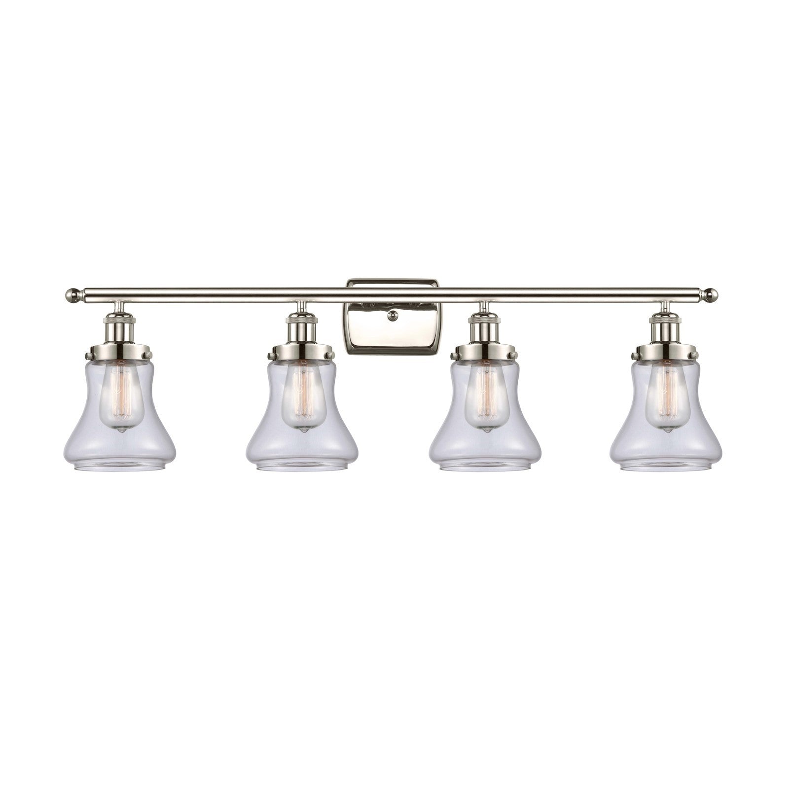 Innovations Bellmont 36in 4-Light Bath Vanity Light | Modern Transitional Polished Nickel Steel and Clear Glass Schoolhouse Shades | Model 916-4W-PN-G192