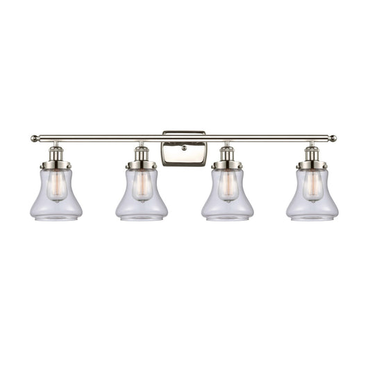 Innovations Bellmont 36in 4-Light Bath Vanity Light | Modern Transitional Polished Nickel Steel and Clear Glass Schoolhouse Shades | Model 916-4W-PN-G192