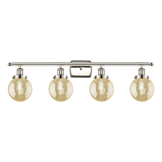 Innovations Beacon 36in 4-Light Bath Vanity Light | Modern Transitional Polished Nickel Steel and Mercury Seeded Glass Globe | Model 916-4W-PN-G208-6
