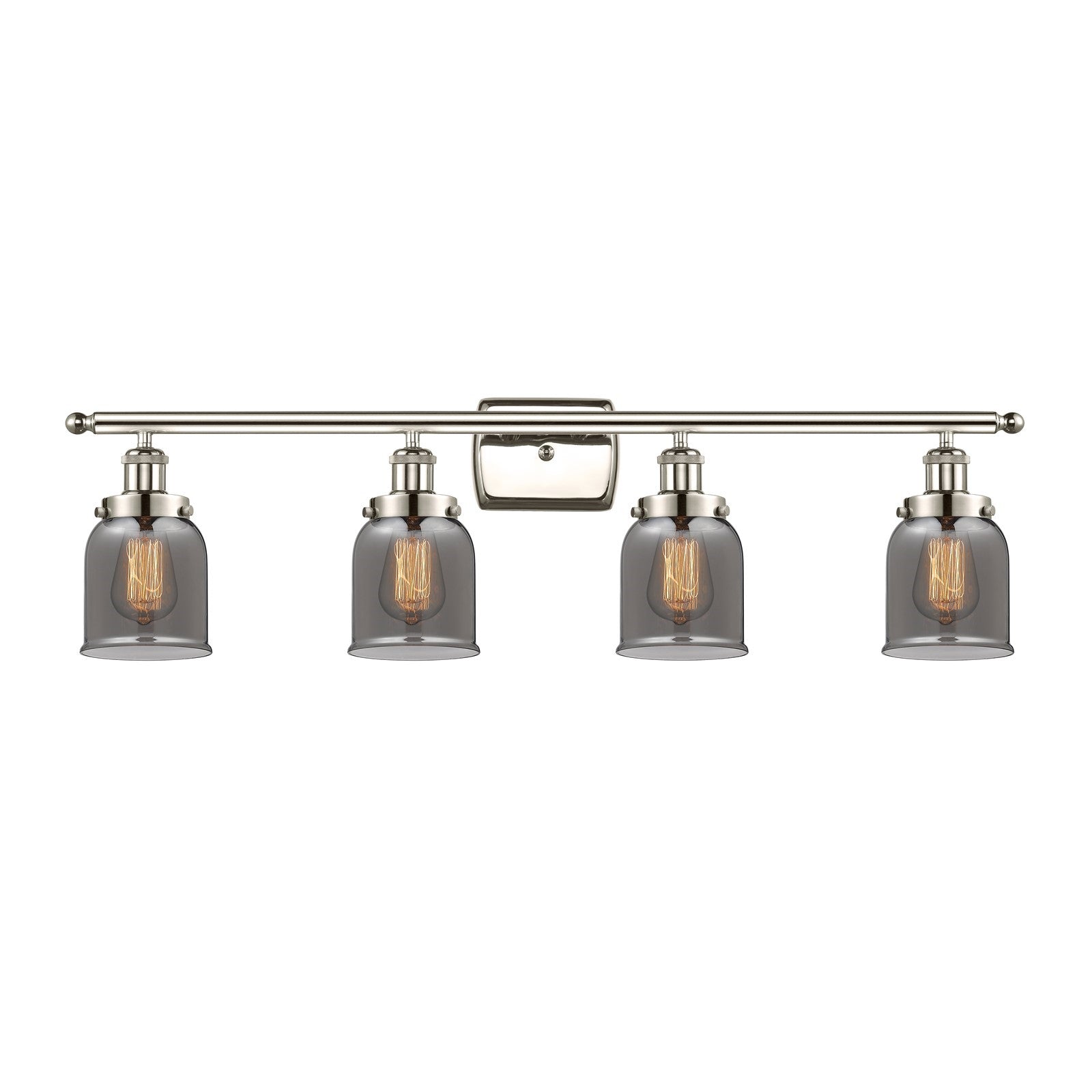 Innovations Bell 36in 4-Light Bath Vanity Light | Industrial Polished Nickel Steel and Light Smoke Glass | Bathroom Vanity | Model 916-4W-PN-G53-LED