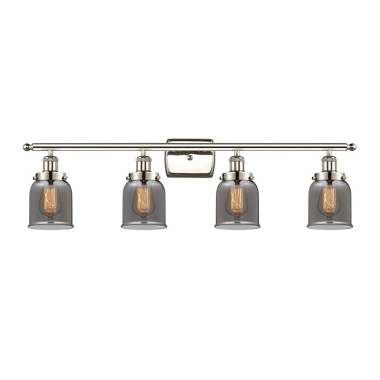 Innovations Bell 36in 4-Light Bath Vanity Light | Industrial Polished Nickel Steel and Light Smoke Glass | Bathroom Vanity | Model 916-4W-PN-G53-LED