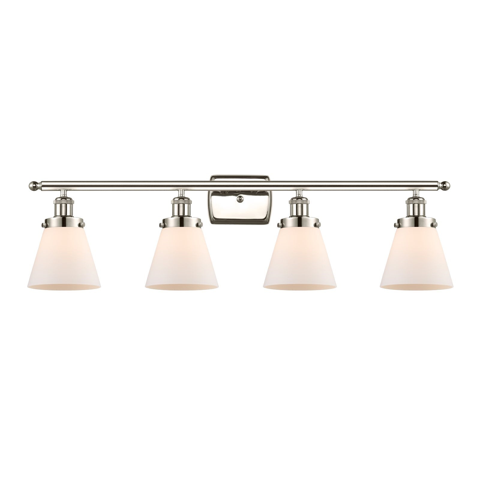 Innovations Cone 36in 4-Light Bath Vanity Light | Industrial Polished Nickel and Matte White Frosted Glass | Bathroom Vanity | 8in | Model 916-4W-PN-G61