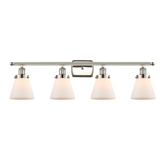 Innovations Cone 36in 4-Light Bath Vanity Light | Industrial Polished Nickel and Matte White Frosted Glass | Bathroom Vanity | Model 916-4W-PN-G61-LED
