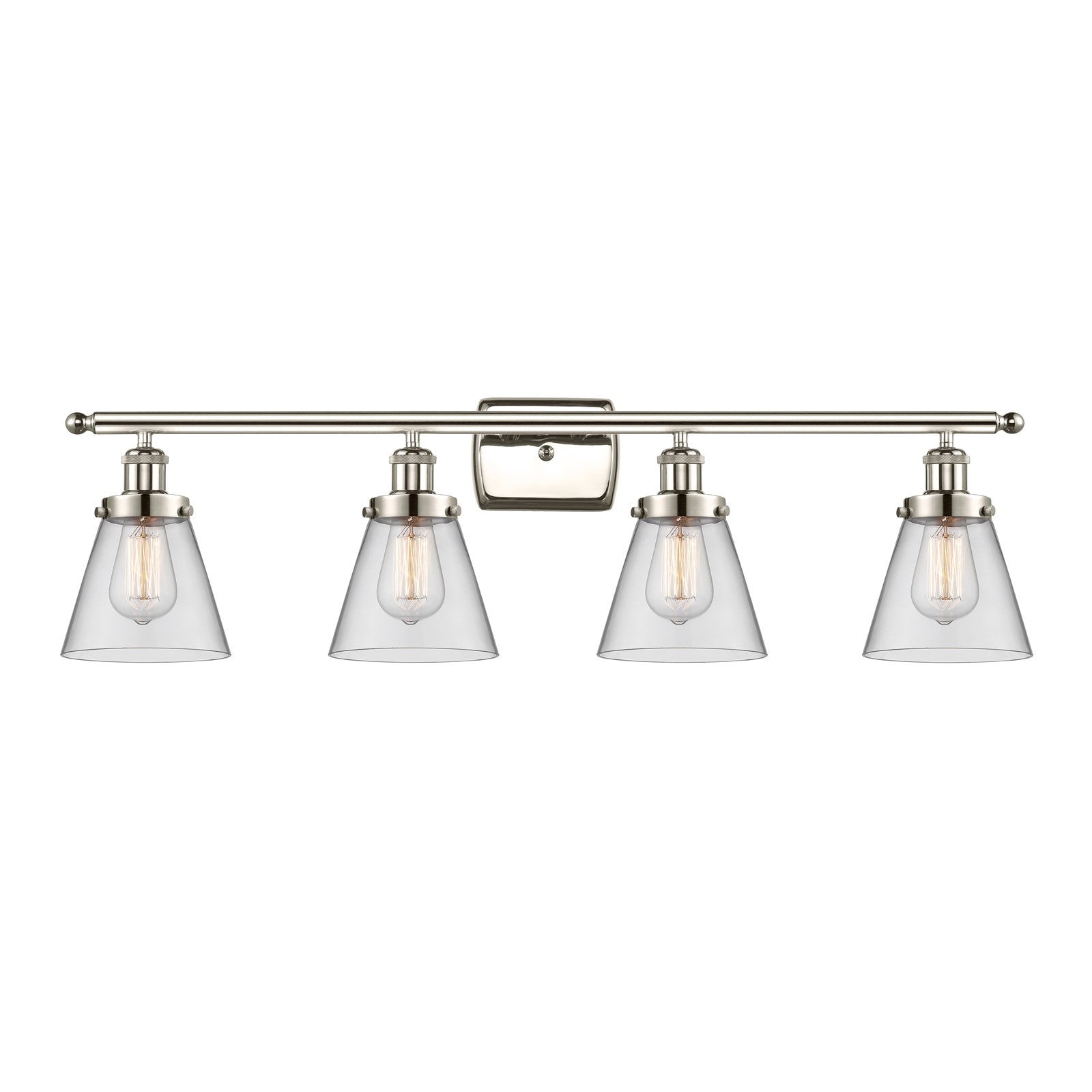 Innovations Cone 36in 4-Light Bath Vanity Light | Industrial Polished Nickel Steel and Clear Glass | Bathroom Vanity | Model 916-4W-PN-G62-LED