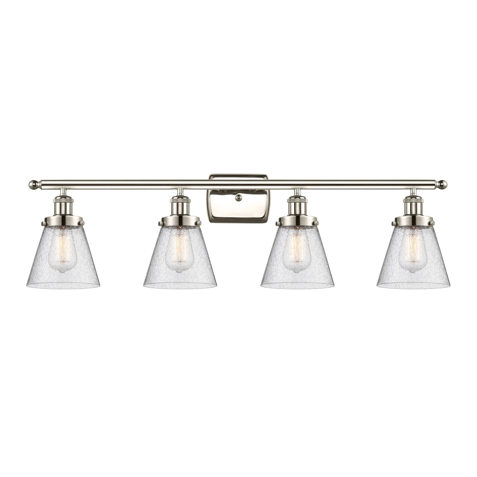 Innovations Cone 36in 4-Light Bath Vanity | Industrial Transitional Polished Nickel and Seedy Glass | Bathroom Vanity | 36 x 11 in | Model 916-4W-PN-G64