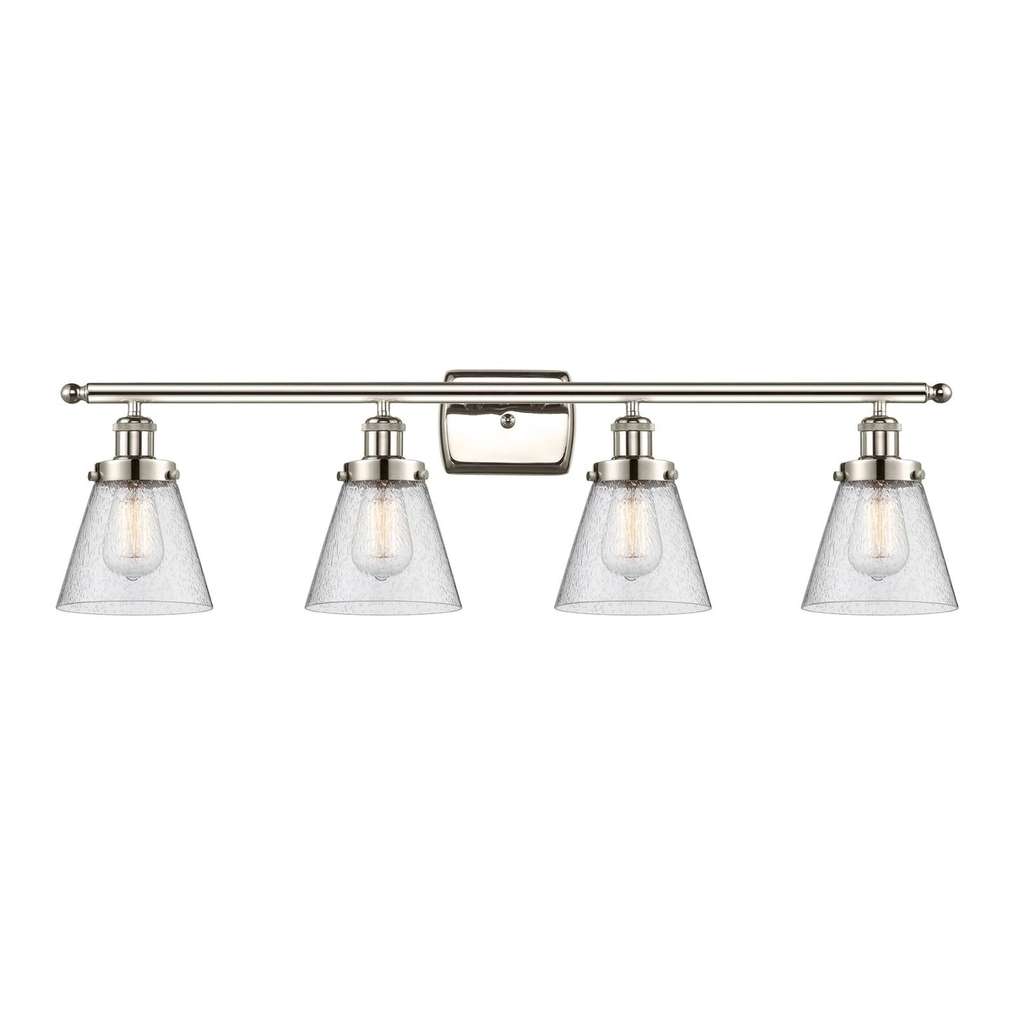 Innovations Cone 36in 4-Light Bath Vanity Light | Industrial Polished Nickel Steel and Seedy Glass | Bathroom Vanity | Model 916-4W-PN-G64-LED
