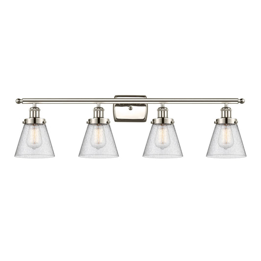 Innovations Cone 36in 4-Light Bath Vanity Light | Industrial Polished Nickel Steel and Seedy Glass | Bathroom Vanity | Model 916-4W-PN-G64-LED