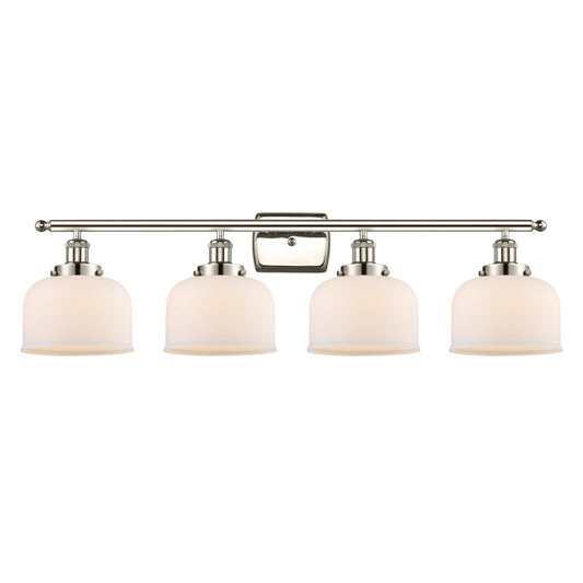 Innovations Bell 38in 4-Light Bath Vanity Light | Industrial Polished Nickel Steel and Matte White Glass | Bathroom Vanity | Model 916-4W-PN-G71