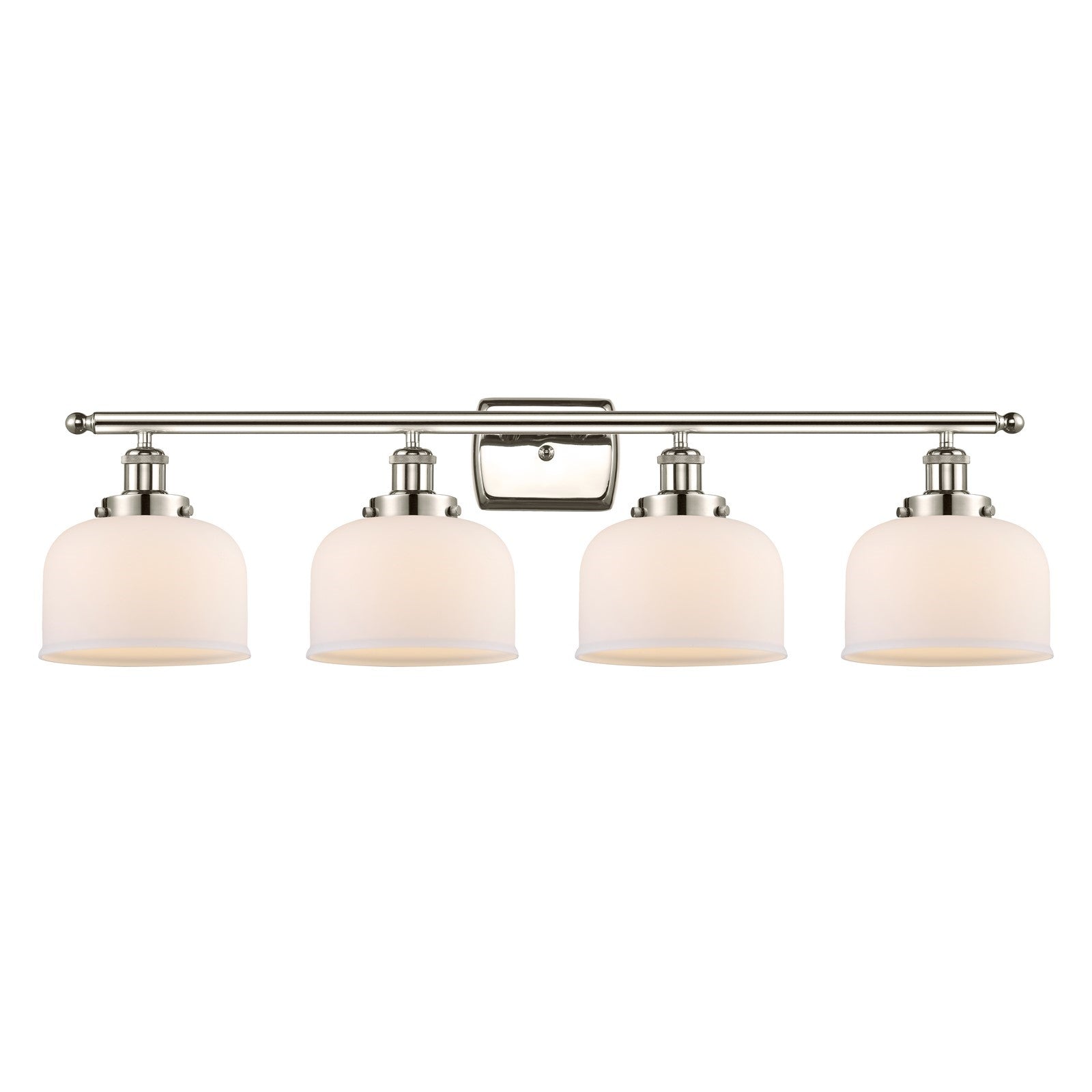 Innovations Bell 38in 4-Light Bath Vanity Light | Industrial Polished Nickel Steel and Matte White Frosted Glass | Bathroom | Model 916-4W-PN-G71-LED