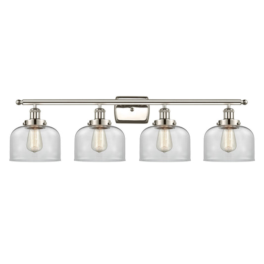 Innovations Bell 38in 4-Light Bath Vanity Light | Industrial Polished Nickel Steel and Clear Glass | Bathroom Vanity | 38 x 11 in | Model 916-4W-PN-G72