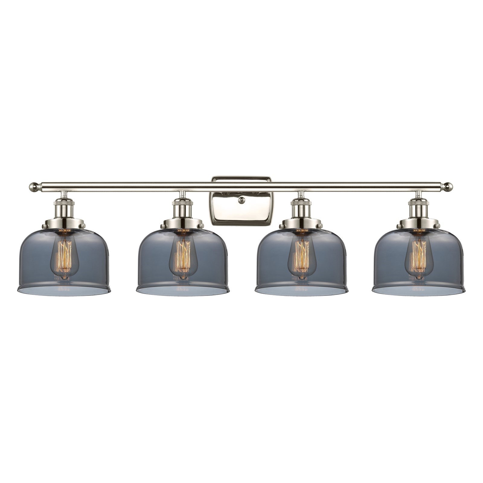 Innovations Bell 38in 4-Light Bath Vanity Light | Industrial Polished Nickel and Light Smoke Glass | Bathroom Vanity | Model 916-4W-PN-G73-LED