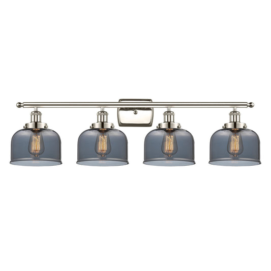 Innovations Bell 38in 4-Light Bath Vanity Light | Industrial Polished Nickel and Light Smoke Glass | Bathroom Vanity | Model 916-4W-PN-G73-LED
