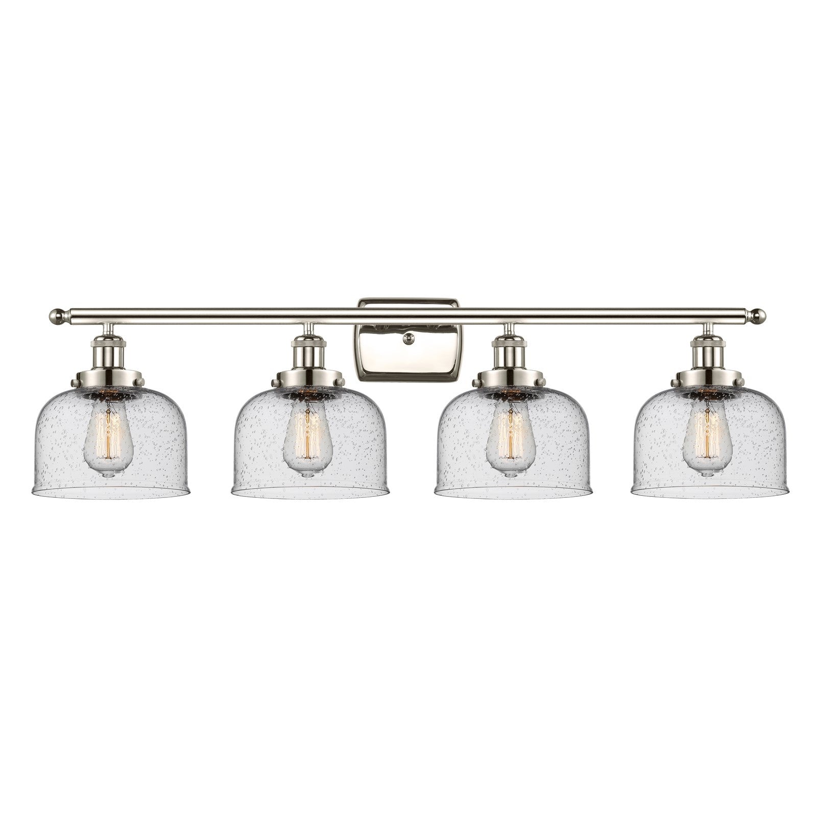 Innovations Bell 38in 4-Light Bath Vanity Light | Industrial Polished Nickel and Seedy Glass | Bathroom Vanity | 38 x 11 x 10 in | Model 916-4W-PN-G74
