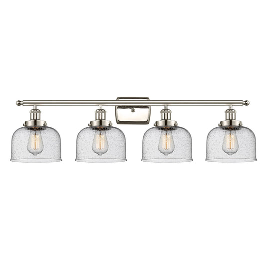 Innovations Bell 38in 4-Light Bath Vanity Light | Industrial Polished Nickel and Seedy Glass | Bathroom Vanity | 38 x 11 x 10 in | Model 916-4W-PN-G74